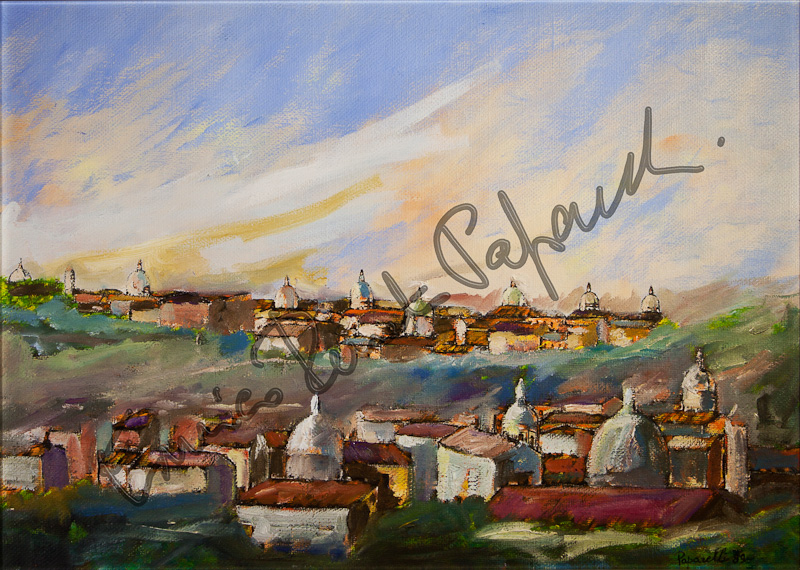 Panorama di Roma. Quadro di Enrico Renato Paparelli, pittore Roma.
