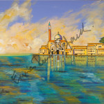 Isola di San Giorgio. Quadro di Enrico Renato Paparelli, pittore Roma.